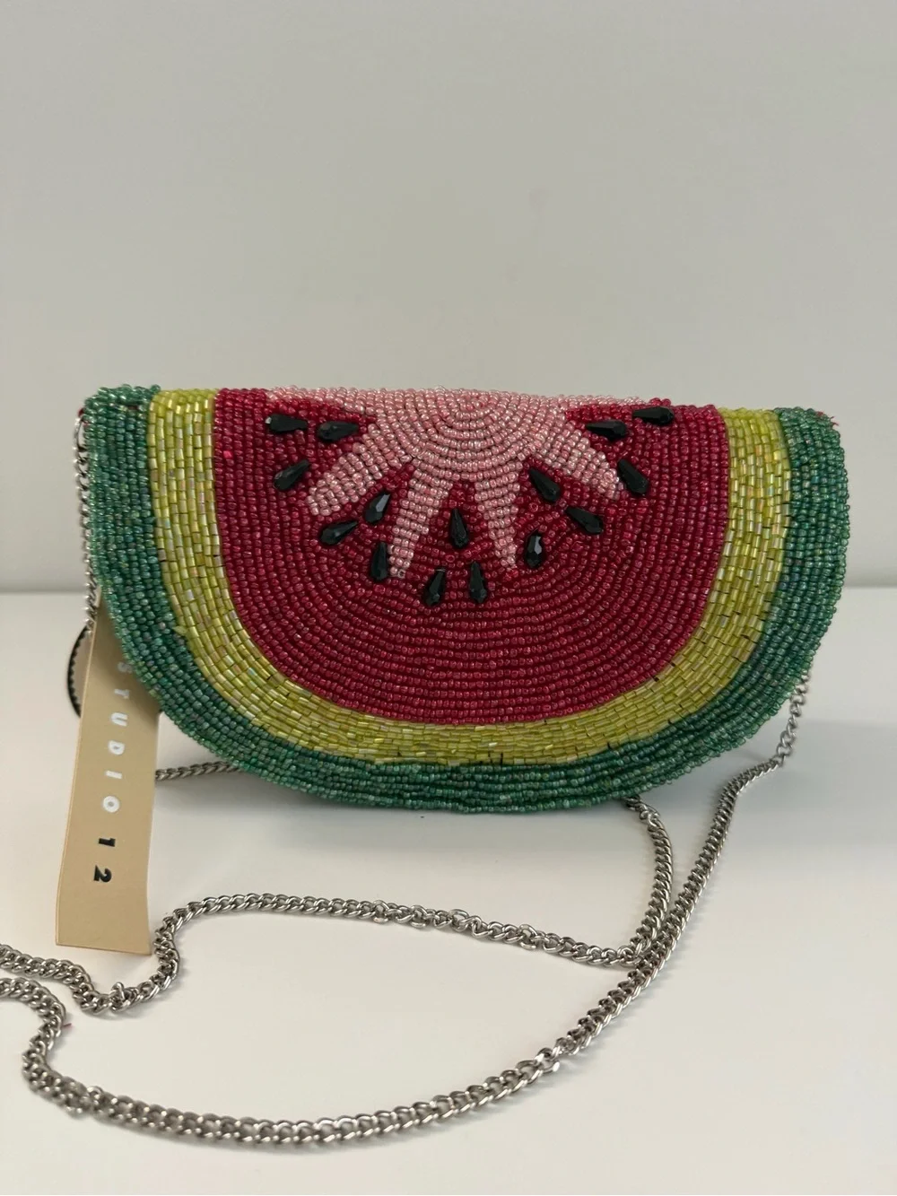 Beaded Watermelon Crossbody Clutch - Pink Green